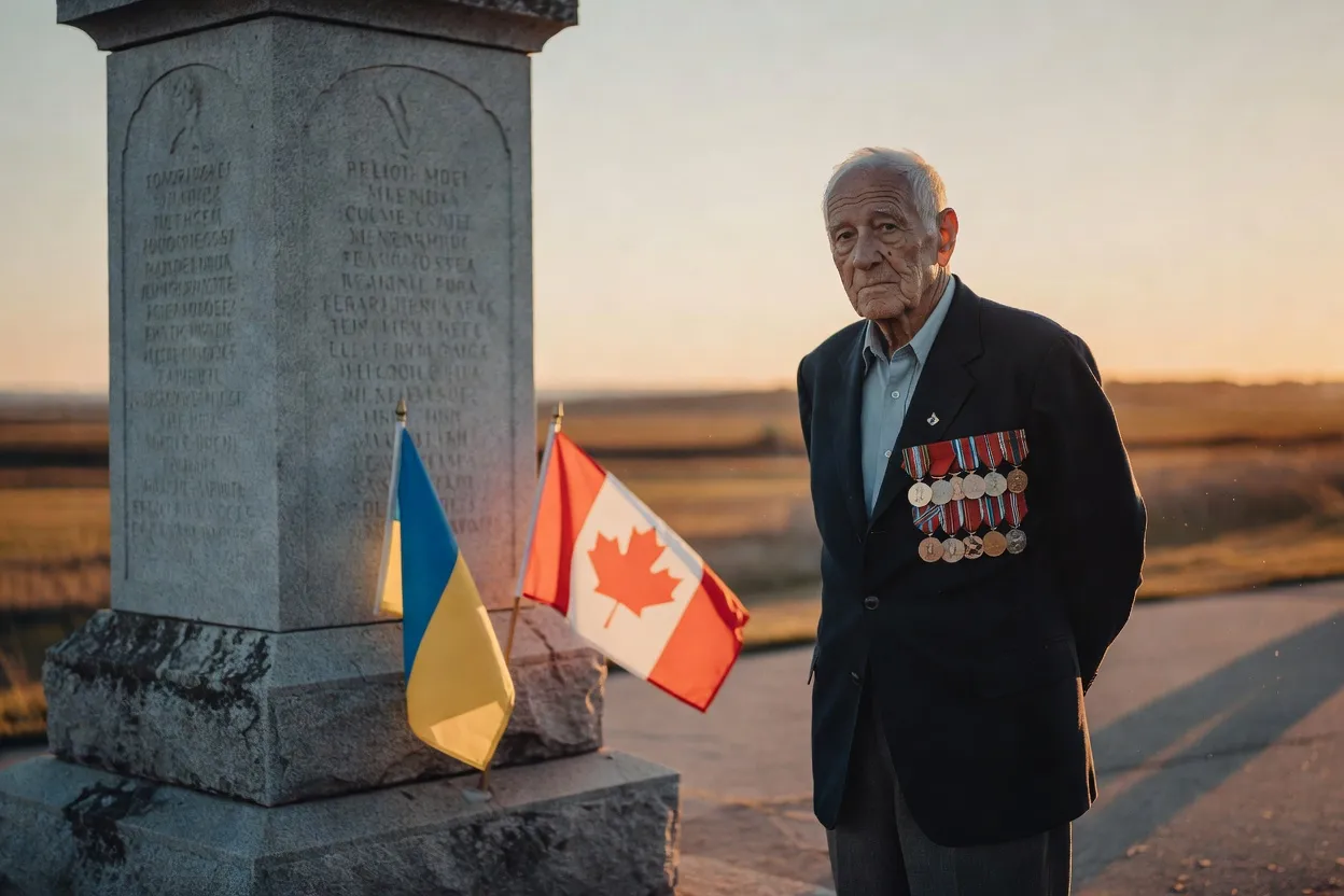 Ukrainian-Canadian WWII veteran medals and Canadian Legion cenotaph