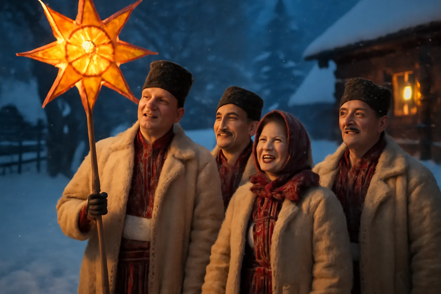 Ukrainian Christmas carollers carrying a traditional star