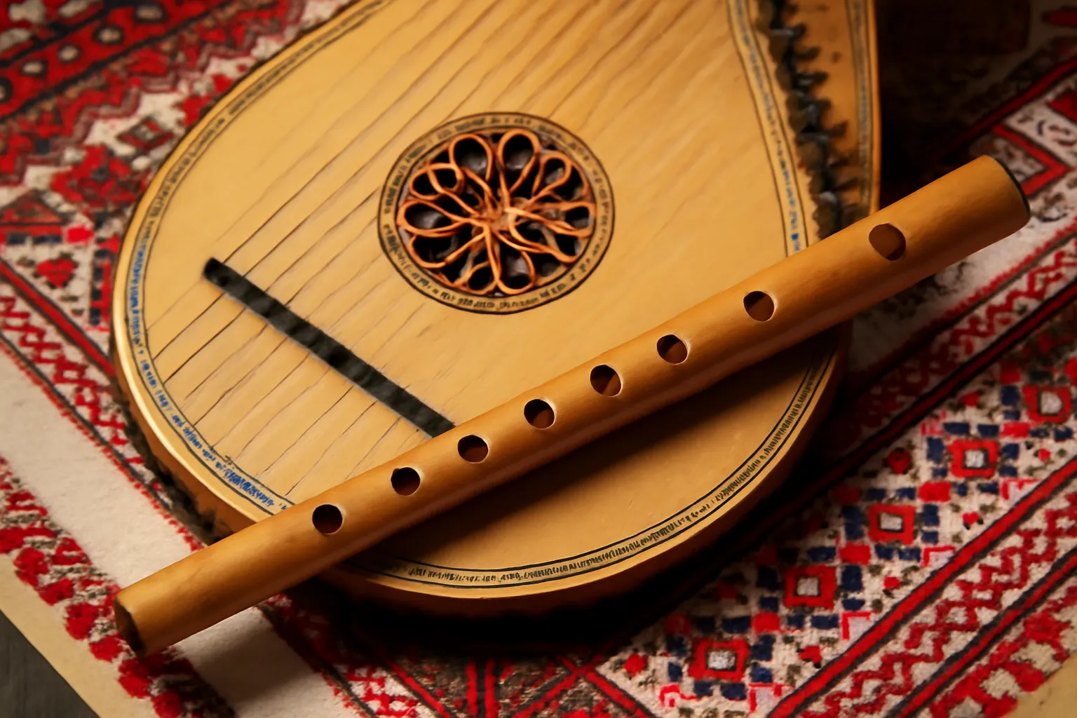 Traditional Ukrainian bandura and folk music instruments